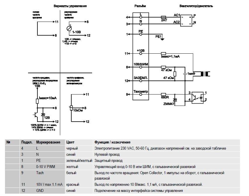 D3G146-AH50-11 Ebmpapst электрическая схема